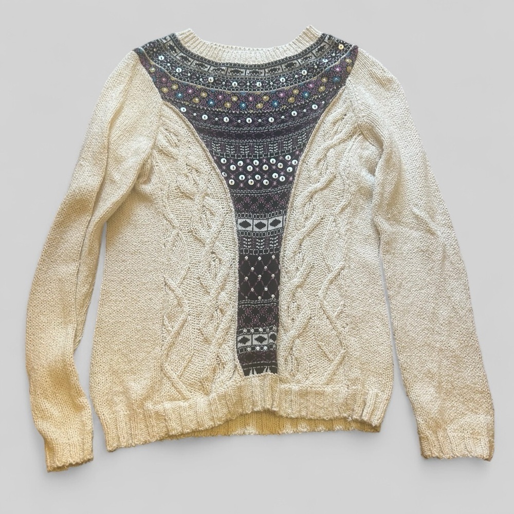 Angel of the North knit colorful retro chic pullover sweater beaded Medium artsy